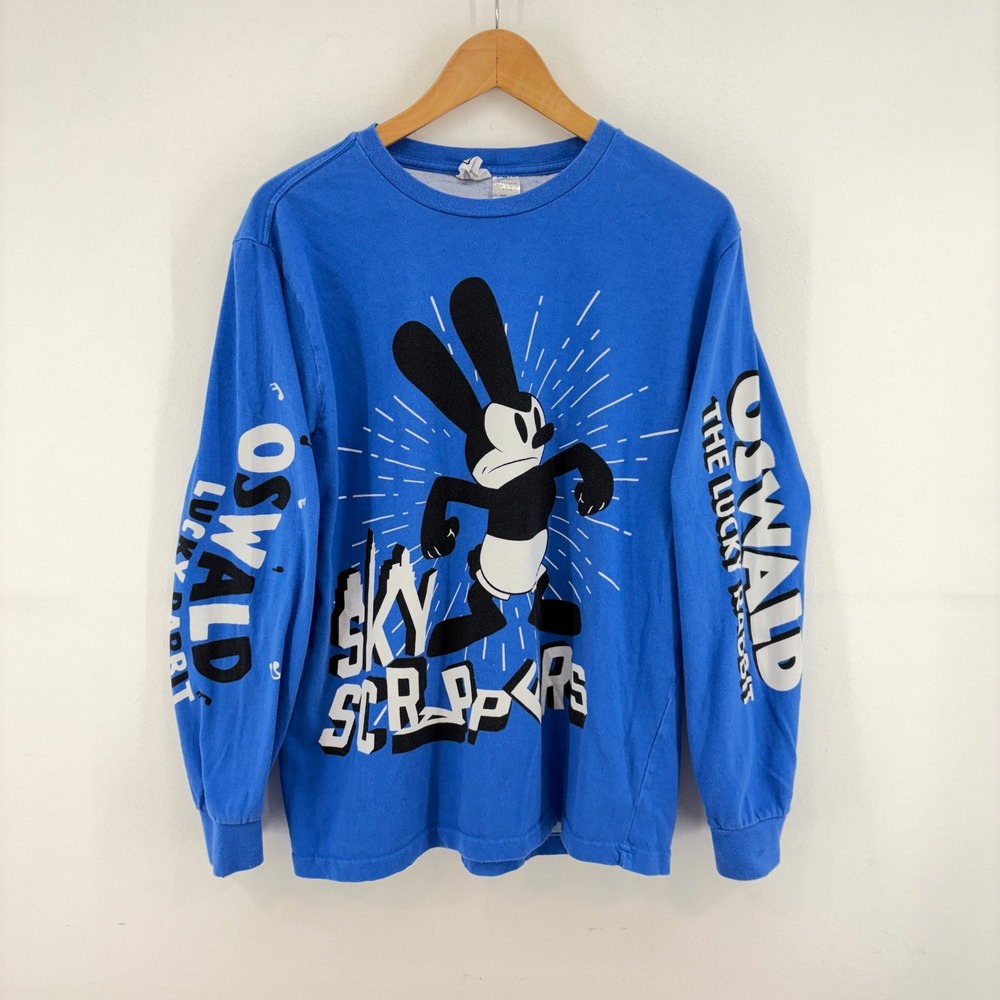 Disney Oswald The Lucky Rabbit Sky Scrappers Blue Long Sleeve Graphic Tee Medium
